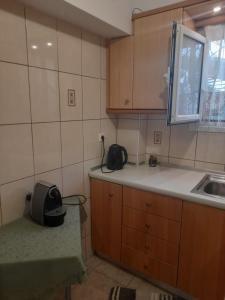a small kitchen with a counter and a sink at Cozy apartment in Piraeus