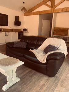 TV a/nebo společenská místnost v ubytování Villa bois avec piscine