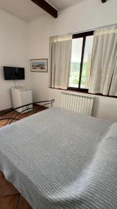a bedroom with a large bed and a television at Villa Canu in Alghero