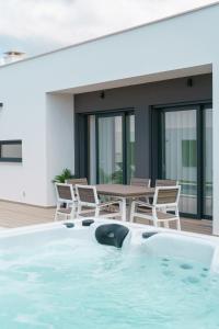 una piscina con un tiburón en el agua en Villa Venus with jacuzzi and private pool, en Lourinhã
