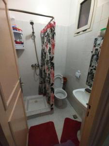 ein Badezimmer mit Dusche, Toilette und Waschbecken in der Unterkunft رقم 1 عملية باب g العزوزية مراكش in Marrakesch