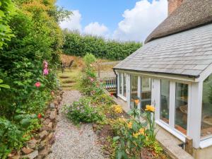 ein Gewächshaus im Garten eines Hauses in der Unterkunft Rose Cottage in Okehampton