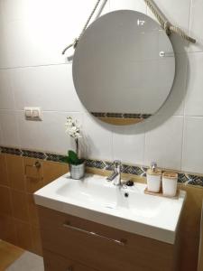 a bathroom with a sink and a mirror at Vegalmar in Limpias +20 photos