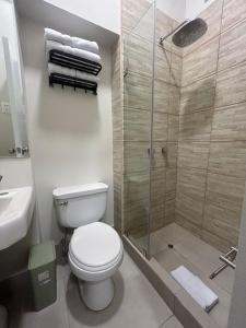 un bagno con wc e doccia di Lima Atelier Boutique a Lima