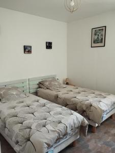 two beds sitting next to each other in a bedroom at Gîte La Hutière près d'Ancenis in Liré +10 photos