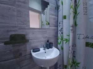 a bathroom with a white sink and a mirror at Studio Melem 2 in Soko Banja +17 photos