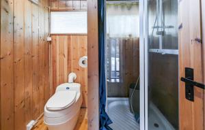 a bathroom with a toilet and a shower at Beautiful Home In Jordet in Jordet