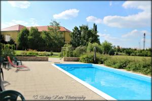 a swimming pool in front of a house at Hotel *** Plauter Kúria in Veľký Meder