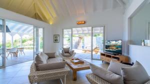 Petit Cul de SacにあるOcean Deluxe Villa in Petit Cul de Sacのソファと薄型テレビのあるリビングルーム