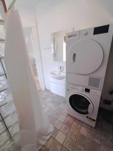 イェリングにあるGrand Luxury Apartment In The Center Of Hjoerringの洗面台付きの浴室にある洗濯機 +21枚の写真