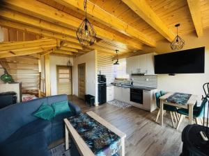 a living room with a couch and a table at Domek na Kaszubach 42-1 - Ostoja Bukowo in Borowy Młyn