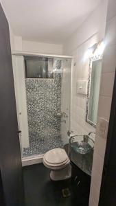 a bathroom with a shower with a toilet and a sink at Nice appartment in San Telmo / La Boca in Buenos Aires