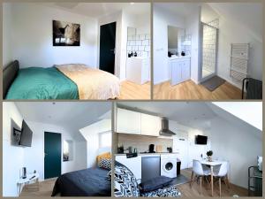 een collage van foto's van een slaapkamer en een woonkamer bij SQ'Appart-y in Saint-Quentin +3 foto's