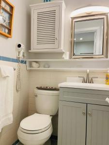 a bathroom with a toilet and a sink and a mirror at Endless Beach #A,Oceanfront,3bedrooms-2bath-Pet Friendly in Virginia Beach +15 photos