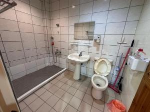 a bathroom with a toilet and a sink and a shower at New Fox Guest House in Zhuangwei