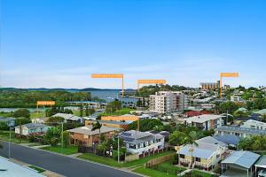 an aerial view of a city with houses and condos at Gladstone Backpackers in Gladstone