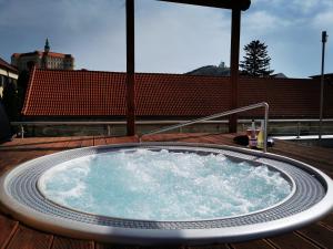 una vasca idromassaggio su una terrazza in legno di Kníže Ferdinand Apartments a Mikulov