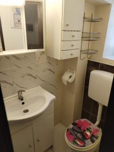 mała łazienka z umywalką i toaletą w obiekcie Apartments Tara and Karla w Novalji