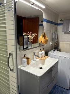 a bathroom with a sink and a mirror at Blooming 31 AXD in Alexandroupoli +16 photos