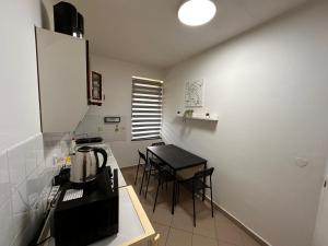 a small kitchen with a table and a counter top at Apartmán Chlupáč in Harrachov