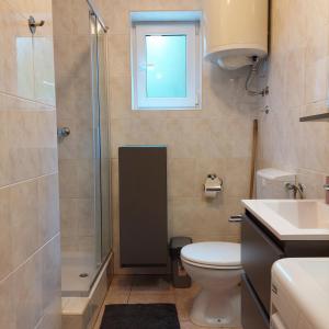 Un baño con ducha, inodoro y lavabo. en Apartment Anita Novalja, en Novalja 18 fotos más