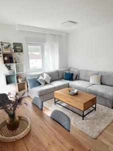 a living room with a couch and a coffee table at Apartman Barbara in Ljubuški