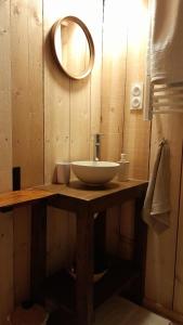 a bathroom with a sink and a mirror at La cabane en bois in Tourves +15 photos