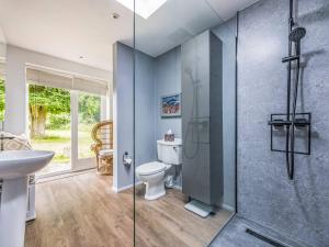 Un baño con inodoro y ducha de cristal. en Charming Cottage With Amazing Views PassTheKeys, en Chichester 36 fotos más