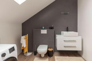 a bathroom with a white toilet and a sink at Apartment Božica in Ljubljana