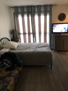 ein Schlafzimmer mit Bett und Flachbildfernseher in der Unterkunft la genette in La Rochelle