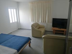 ein Wohnzimmer mit Sessel und Fernseher in der Unterkunft Apartments Kabalin 3 in Novi Vinodolski