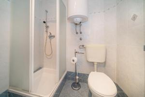 a bathroom with a toilet and a shower at Jasmina-Room in Jurandvor
