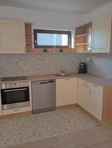 eine Küche mit Spüle und Herd oberen Backofen in der Unterkunft House Daniela in Omišalj