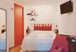 a bedroom with a white bed and a tv at Perla Del Borgo Bed and Breakfast in Santa Caterina dello Ionio