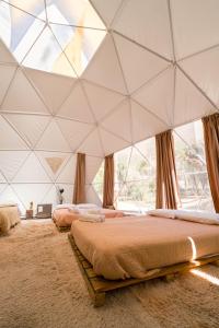 two beds in a room with a large tent at Glamping Miraflores in Paihuano +77 photos