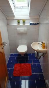 a bathroom with a toilet and a sink at Haus Brigitte im Dreiländereck in Neureichenau
