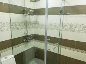 a bathroom with a shower and a toilet at Beautiful apartment for good guests in Yerevan