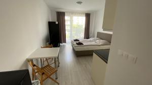 Posteľ alebo postele v izbe v ubytovaní 1 room Apartment with terrace, Slnečnice