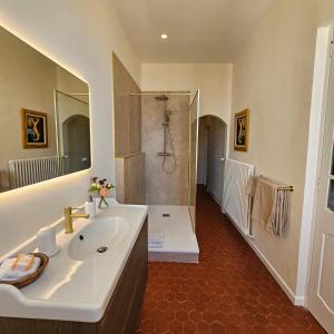 a bathroom with a sink and a shower at La Cordeline in Brignoles +30 photos