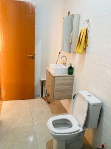 a bathroom with a toilet and a sink at Kitnet na serra - Campos do Jordão in Campos do Jordão
