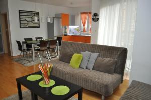 a living room with a couch and a table at Alexandar's Place Apartment in Skopje