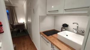 Η κουζίνα ή μικρή κουζίνα στο moderne Ferienwohnung - Bettwäsche, Handtücher, Internet & Nebenkosten inkl