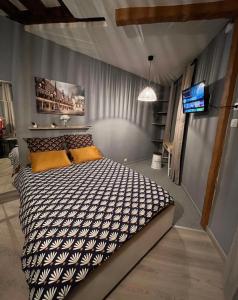 a bedroom with a bed and a television in it at Studio cosy, cité gastronomique in Dijon