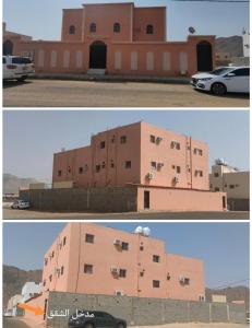 two pictures of a building with a car parked in front at شقق عبدالله in AlUla