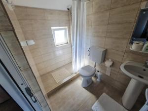 a small bathroom with a toilet and a sink at Casa Livia in 2 Mai +19 photos