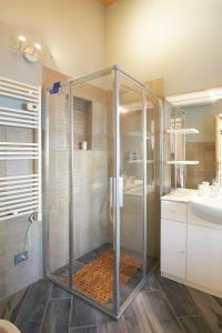 奥梅尼亚Canova Piano Primo - Cosy Studio Lake Orta Area的一个带水槽的玻璃淋浴间