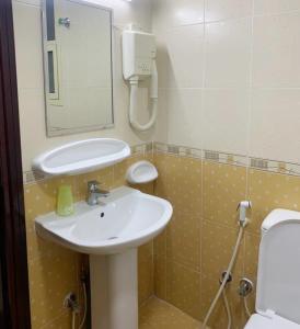 アジュマーンにあるAL MARJAN FURNISHED APARTMENTSの洗面台、鏡、トイレ付きのバスルーム
