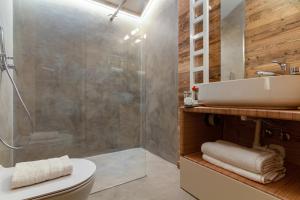 une salle de bain avec toilettes, lavabo et douche dans l'établissement Mazot du Mont-Blanc - Happy Rentals, à Chamonix-Mont-Blanc