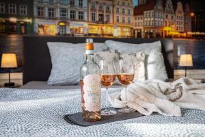 Nápoje v ubytování Luxus City Apartment Sauna Balkon Küche Zentral
