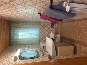 une salle de bain avec toilettes dans une chambre dans l'établissement Ferienwohnungen Pollhammer, à Sankt Gallenkirch